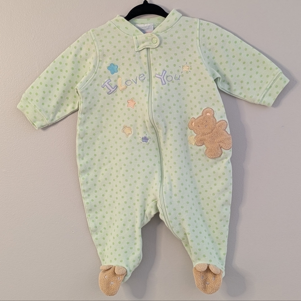 2/$10 ❤️ Just Born Retro-Style Footed Sleeper | 9M | Teddy Appliqué